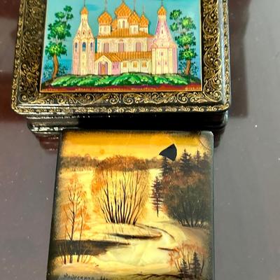 Pair of scenic Handpainted Russian like a boxes