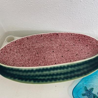 Watermelon, sea theme platters & clear bowl