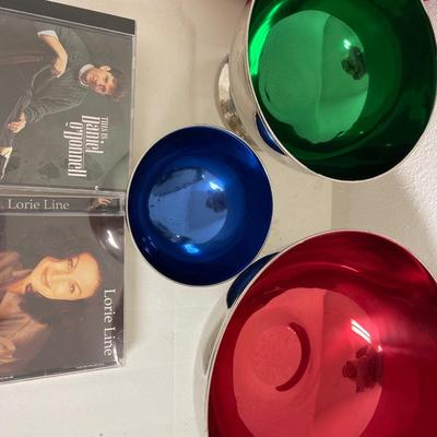 Lenox silver plate ornaments, candles, CDs & Towle bowl set