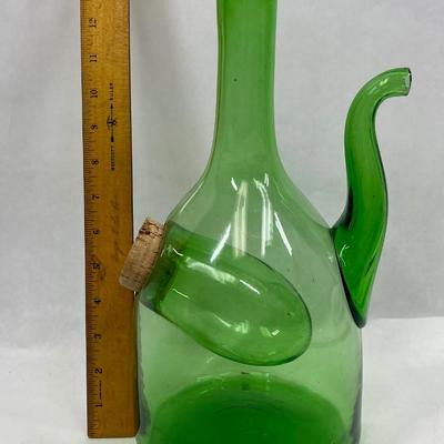 Vintage Hand Blown Green Glass Wine Decanter w/ ice chamber