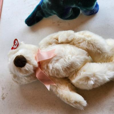 VTG 1999 TY Bronty Brontosaurus Beanie/1996 BABY POWDER BEAR PLUSH BEANIE BUDDY