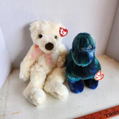 VTG 1999 TY Bronty Brontosaurus Beanie/1996 BABY POWDER BEAR PLUSH BEANIE BUDDY