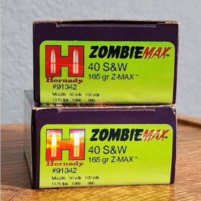 (2) Brand New Boxes Of HORNADAY 40 S&W Zombie Max 165 Grain Firearm Ammunition