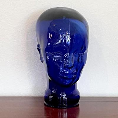 11” Vtg. Cobalt Blue Glass Mannequin Head
