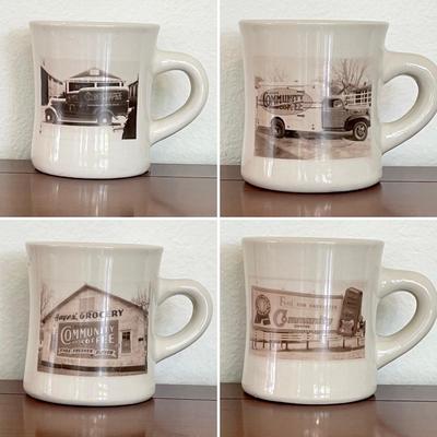 COMMUNITY COFFEE ~ Set Of Four (4) Vtg. Collectible Stoneware Mugs
