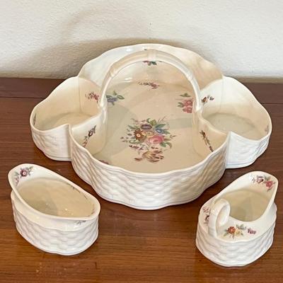 COALPORT ~ Porcelain Three (3) Piece Creamer & Sugar Basket Set