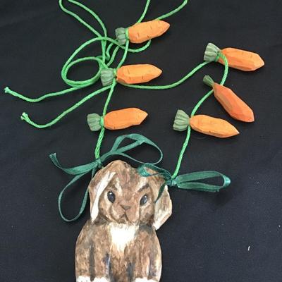 Handmade Carved, rabbit, carrot necklace