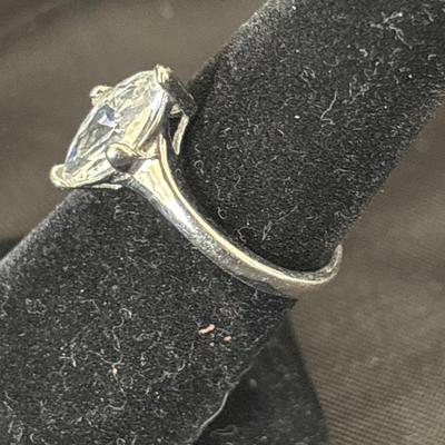 Marquise & Pear Faux Diamond Solitaire Silver Tone cocktail ring