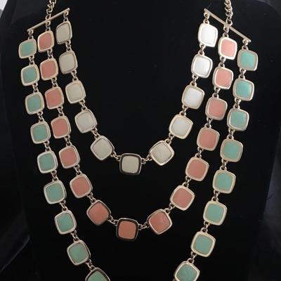 Gorgeous White peach, turquoise, enamel layered necklace