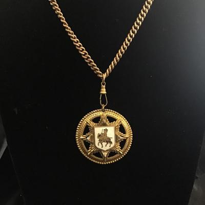 Large vintage brass heraldic star Pendant necklace