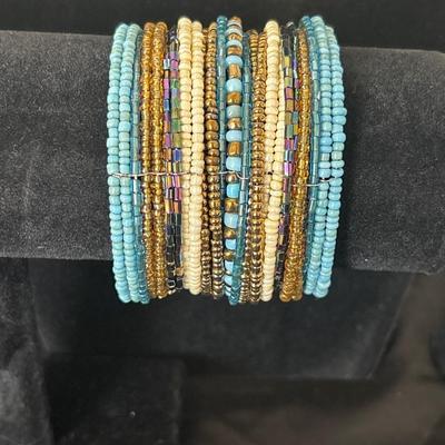 Faux Turquoise Seed Bead Cuff Bracelet