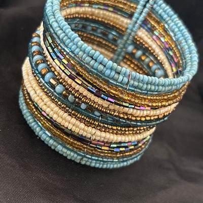 Faux Turquoise Seed Bead Cuff Bracelet