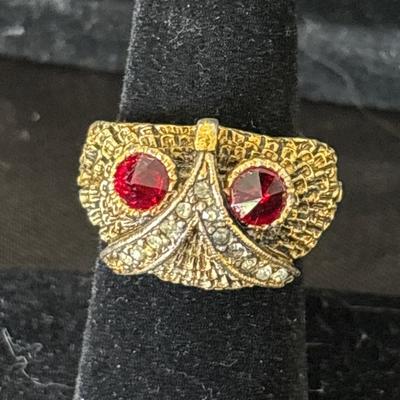 Round Cut Created Ruby Diamond Owl Engagement Ring Gold toned