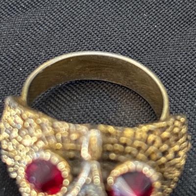 Round Cut Created Ruby Diamond Owl Engagement Ring Gold toned