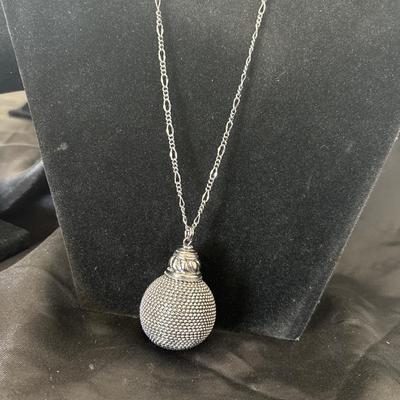 Extra long silver toned with big ball pendant