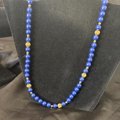 Vintage Avon Blue/gold bead necklace Toned