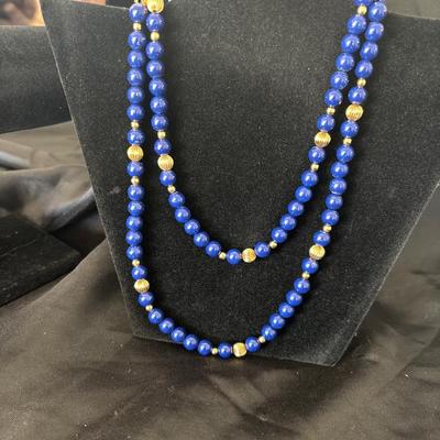 Vintage Avon Blue/gold bead necklace Toned
