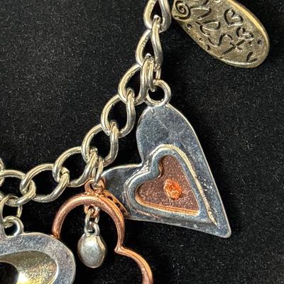 Silver, gold, and bronze toned charmed necklace
