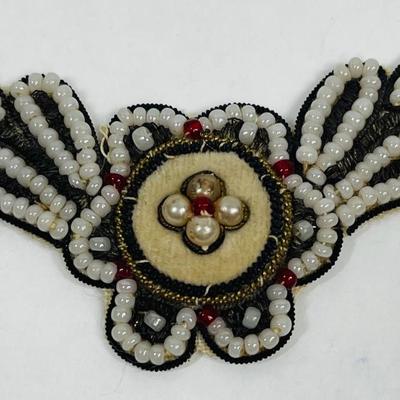 Vintage Wing-shaped Beaded Patch Indio with White Beads