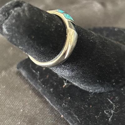 VTG 925 Sterling Silver Black Onyx Turquoise Inlay Ring Western