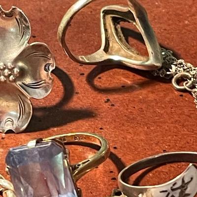 Sterling Rings, Settings. Watches, Costume & Box