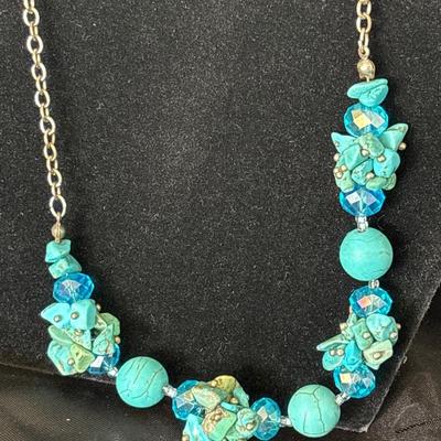 Turquoise tone blue howlite beaded necklace and earrings set
