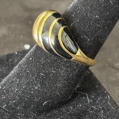 Vintage AVON Gold Tone, Black Enamel Ring - High Fashion Ring
