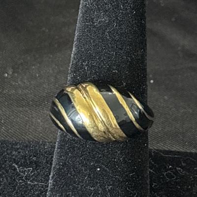 Vintage AVON Gold Tone, Black Enamel Ring - High Fashion Ring