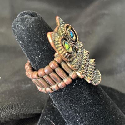 Gold tone owl costume ring stretchy