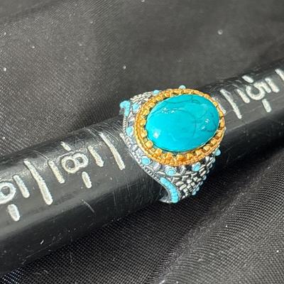 Turquoise tone costume ring