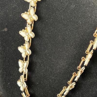 Vintage costume white butterfly chain necklace