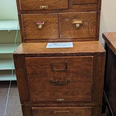 Antique Oak office card and file cabinet