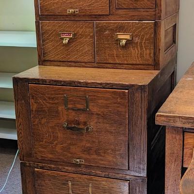 Antique Oak office card and file cabinet