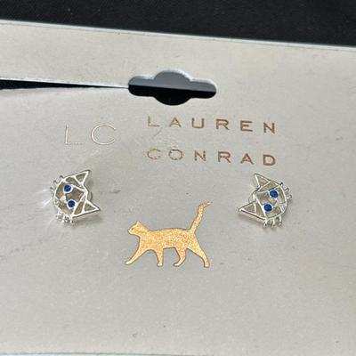 Lauren Conrad silver tone cat earrings
