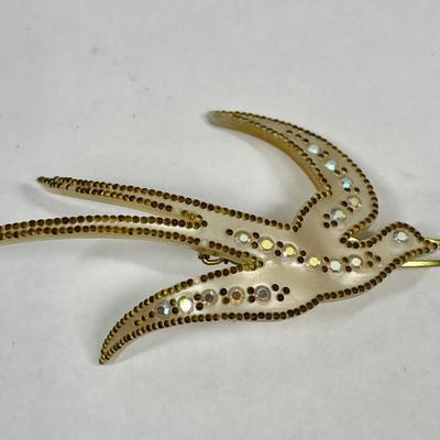 Silver-tone Swallow Bejeweled Hair Clip
