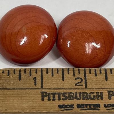 Polished Wood Button Style Clip-on Earrings
