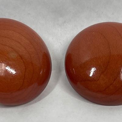 Polished Wood Button Style Clip-on Earrings