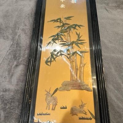 Lot of 2 Japanese framed 30x10x3 stone art Jade included