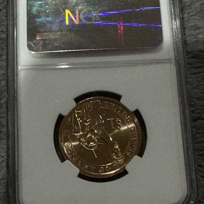 Franklin Pierce U S 1 Dollar NGC Brillance Gold coin