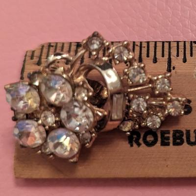 Pair of 1950-1960's MCM Rhinestone clip earrings Aurora Borealis stones Costume Jewelry