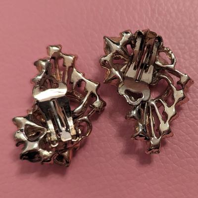 Pair of 1950-1960's MCM Rhinestone clip earrings Aurora Borealis stones Costume Jewelry