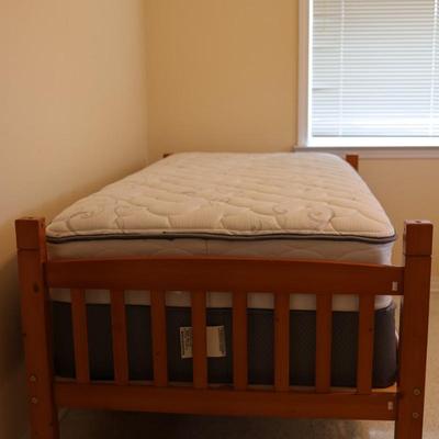 Wood Twin Bed Frame with Serta Mattress and Box Spring