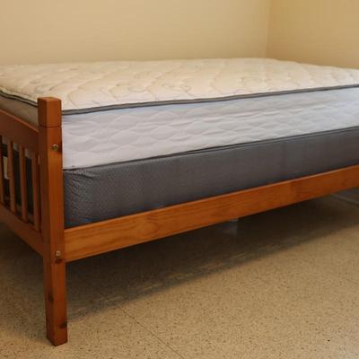 Wood Twin Bed Frame with Serta Mattress and Box Spring