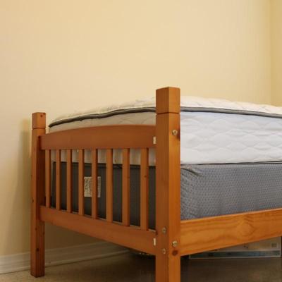 Wood Twin Bed Frame with Serta Mattress and Box Spring