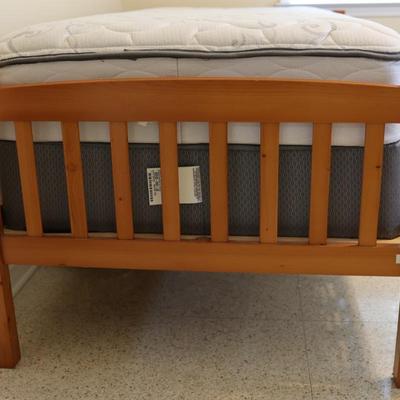 Wood Twin Bed Frame with Serta Mattress and Box Spring