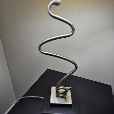 Two Silver Squiggle Base Lamps w/alarm clock