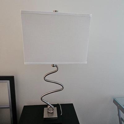 Two Silver Squiggle Base Lamps w/alarm clock