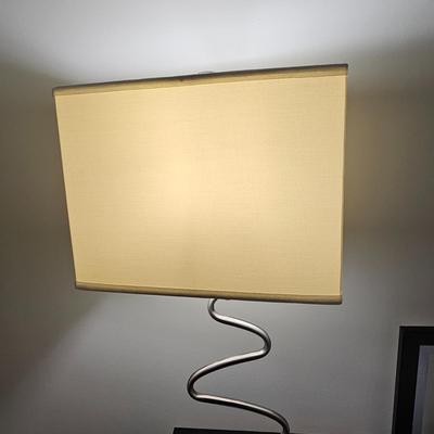 Two Silver Squiggle Base Lamps w/alarm clock
