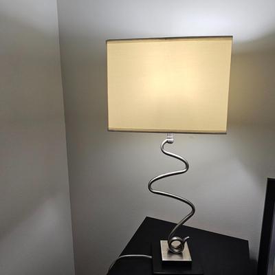 Two Silver Squiggle Base Lamps w/alarm clock