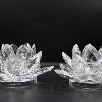 Set of Two Crystal Lotus Candle Holders in Original Box